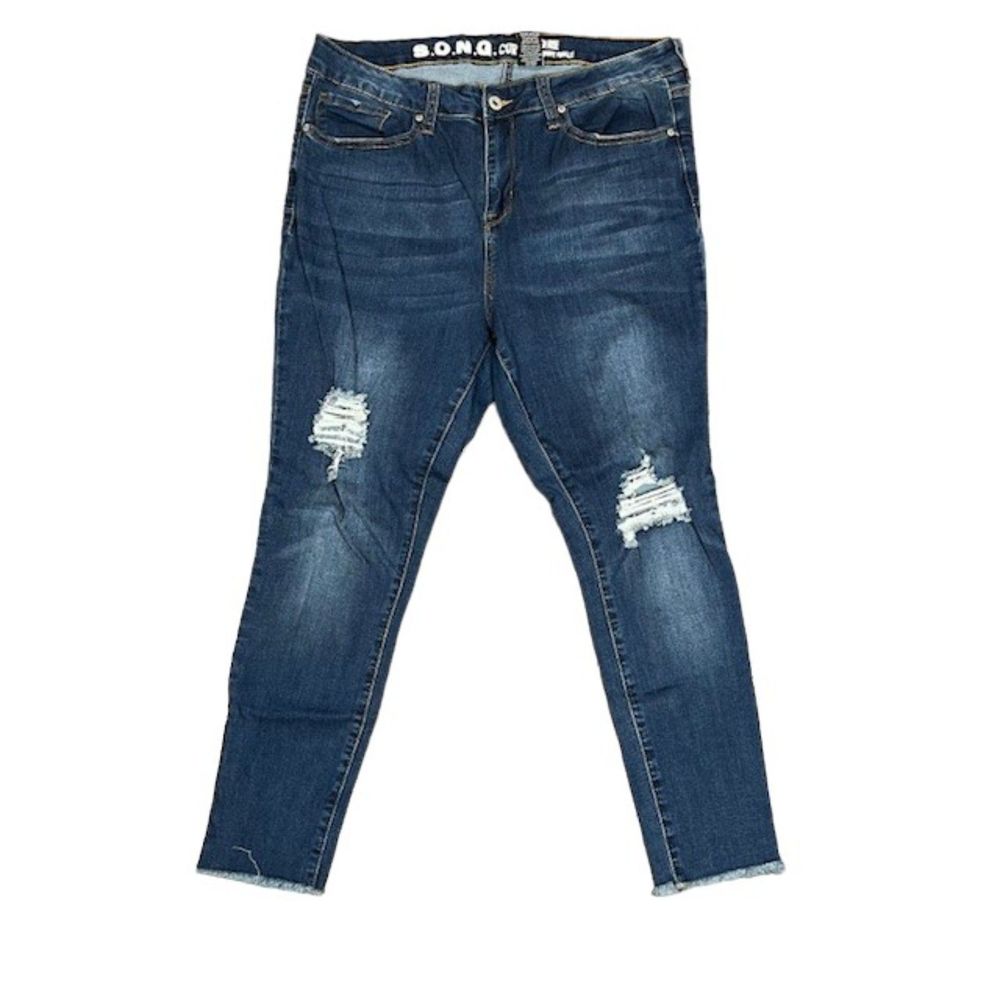 S.O.N.G. Women's Distressed Curvy High Rise Skinny Ankle Jeans 32 (15)